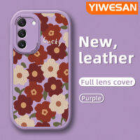 YIWESAN เคสปลอกสำหรับ Samsung S22 5G S22บวก S23บวก S23พิเศษ5G,เคสแฟชั่นอินเทรนด์แบรนด์ที่สวยงามสีแดงดอกไม้สีชมพูตกเคสโทรศัพท์หนังซิลิโคนหนาทนทานอัพเกรดเคสป้องกันเคสกันกระแทกสีซอฟต์เคส