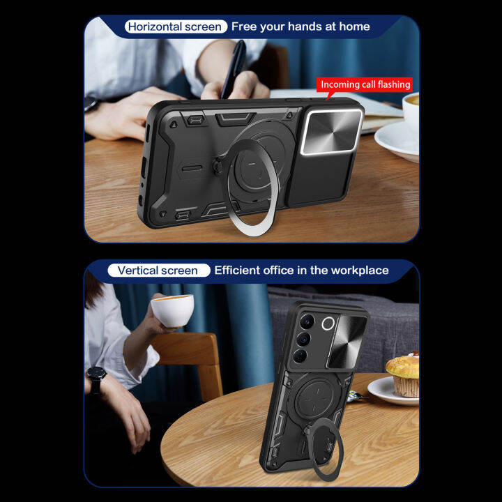 ใหม่เคสสำหรับ-vivo-v27โปรพับได้360องศาป้องกันรถเลื่อนกล้องแท่นวางหมุนได้ยากกันกระแทกสำหรับเคส-v27-vivo