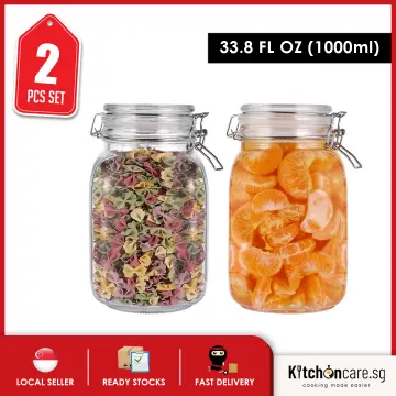 1000ml Glass Storage Jar with Airtight Lid, Square Glass Tea Tin,  Transparent Glass Canister for Ground