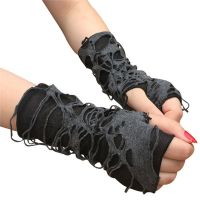 Fashion model shop Women Halloween Punk Hole Long Gloves Gothic Black Fingerless Gloves Arm Warmer Beggar Cosplay