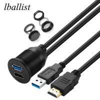 lballist USB Flush Mount Panel Dashboard Cable USB 2.0 USB 3.0 HDMI Compatible Extension Cable Male to Female for Car 1m 2m