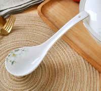 ↂ Fine bone china soup spoon porcelain big ladle for dinner ceramic serving spoon kitchen cooking spoon soup ladle long scoop