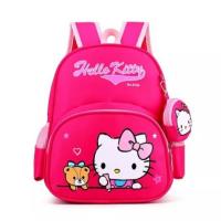 กล่องกระเป๋านักเรียนตัวการ์ตูน Hello Kitty สำหรับเด็กผู้หญิงกระเป๋าเป้สะพายหลังขนาดใหญ่โรงเรียนประถมพิมพ์ลายการ์ตูนไนลอนสามารถจ่ายในจุดที่