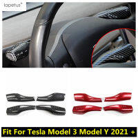 รถ Shift Lever Paddle พวงมาลัยขยาย Strip สำหรับ Tesla รุ่น3รุ่น Y 2021 ABS คาร์บอนไฟเบอร์สีแดงอุปกรณ์เสริม