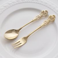 【CW】 1Pair Fork Gold Cutlery Set Luxury Dessert Outdoor Household Tableware