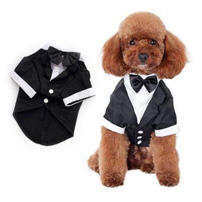 Dog Tuxedo Costume Formal Shirt Dog Wedding Black Jacket Suit Pet Puppy Prince Ceremony Bow Tie Suit Small Dogs Cats Clothes