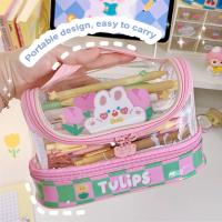 Dust-proof Portable Cute Bear Two Layer Transparent Pencil Case for Student Pencil Cases Boxes