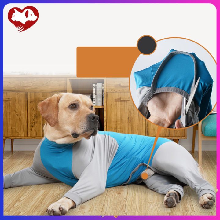 เสื้อสูทฟื้นฟูสุนัขสัตว์เลี้ยงชุดนอนแขนยาวหลังผ่าตัดป้องกันไม่ให้ขนร่วง