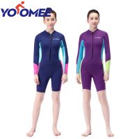 Yoomee 8-16Y Youth Short Wetsuit Girls Professional Surfing Diving Suit Long Sleeves Kids Thermal Swimsuit for Scuba Freediving