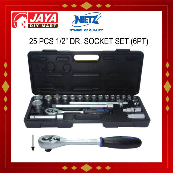 NIETZ 50049252 25 PCS 1/2'' DR. SOCKET SET (6PT) RATCHET WRENCH BOX