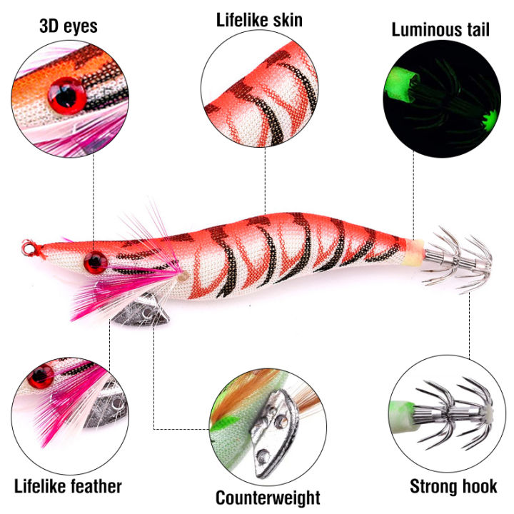 เหยื่อตกปลากุ้งแข็ง1ชิ้นสำหรับตะขอปลาหมึก-jigs-2-0-2-5-3-0-ปลาหมึกทะเลเบส3d-eyes-เหยื่อไม้เทียมเรืองแสงแบบแข็ง
