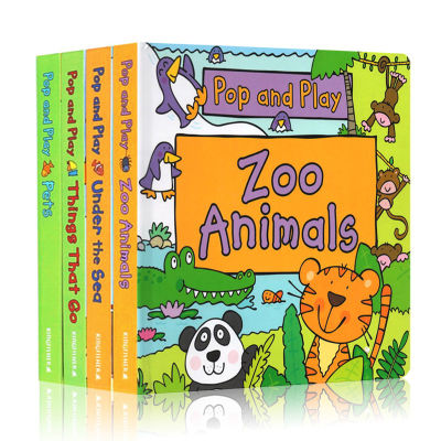 English original childrens Enlightenment picture book pop and play 4 volumes pets / zoo animals / under the sea / things that go stem popular science stereoscopic book learning while playing parent-child interaction