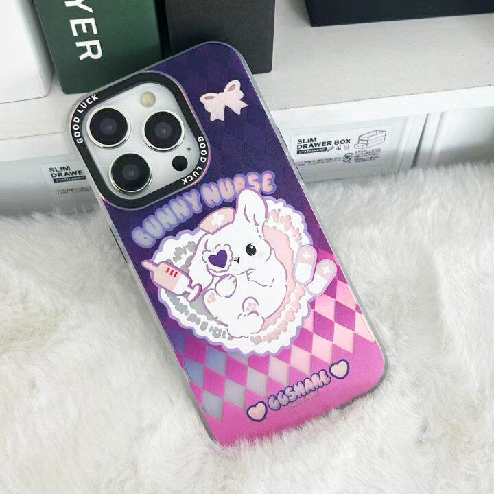 สำหรับ-iphone-กระต่ายน่ารักกับลูกไม้-ซิลิโคนเคสโทรศัพท์เลเซอร์แบบนิ่ม-for-iphone14-13-12-promax-14-13-12-11pro-xsmax-xr-x-xs-7-plus-8plus-ป้องกันการชนกันcase