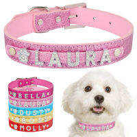 Personalized Dog Collar Leather Rhinestone Bling Charms Custom Dogs Cat Name