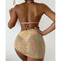 Yellow Floral Totems Print Bohemia Style Women 3pcs Bikini Set F235