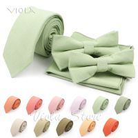 Nice Color Sage Green Pink Orange Solid 6cm Necktie Bowtie Hankie Sets Cotton Men Kids Suit Wedding Party Cravat Accessory Top Nails Screws Fasteners