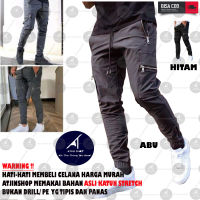 Atjin Premium- Celana Panjang Joger Jogger Kargo Cargo Gum Pocket Pria Korea  Bahan Katun Stretch Lembut Stealth Edition [ Hitam dan Abu ]