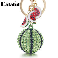 Dalaful Green Watermelon Ball Pendant Key Chain Ring Metal Keychain keyring for Women Bag Car Keyfobs K340