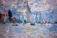 Claude Monet Les Barques โปสเตอร์ศิลปะแบบอิมเพรสชันนิสม์ Claude Monet พิมพ์ลายธรรมชาติภาพวาดทิวทัศน์ Claude Monet ศิลปะบนผืนผ้าใบสำหรับติดกำแพงฝรั่งเศสเครื่องตกแต่งฝาผนัง Monet ศิลปะเท่ๆศิลปะการตกแต่งผนังโปสเตอร์ลายพิมพ์36x24