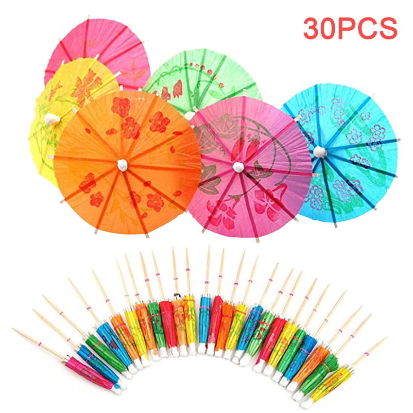 Cake Topper Decoration Martini Bar Or Pub Beach 30Pc Mixed Paper Cocktail Umbrellas Tropical Drink Accessory for Parties Mojito Hawaiian Luau 