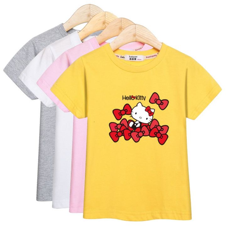 candy-style-spot-delivery-เสื้อยืดลําลองสําหรับเด็กผู้หญิงแขนสั้นพิมพ์ลายการ์ตูน-hello-kitty