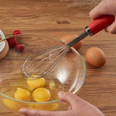 Kitchen Egg Whisk Stainless Steel Egg Whisk with Anti-slip Rubber Handle Versatile Handheld Mixer for Baking Cooking 12-inch