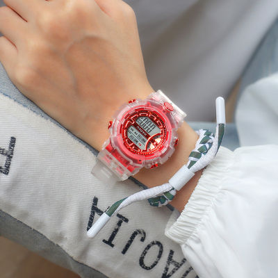 นาฬิกาอิเล็กทรอนิกส์ สีใส กันน้ำ สไตล์เรียบง่าย สำหรับนักเรียนชาย นักเรียนหญิง