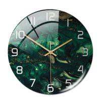 ZZOOI Acrylic Dark Green ​Marble Pattern Wall Adhesive Clock Metal Needle Silent Clock Mechanism Modern Living Room Home Decoration