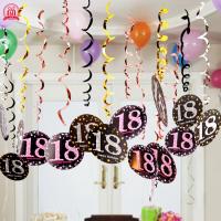 18th 21st 30th 40th 50th 60th Black Gold PVC Spiral Hanging Pendants Happy Birthday Party Background Decorations Kids Adults Banners Streamers Confett