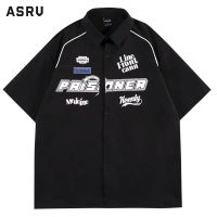 ASRV เสื้อคอปกแขนสั้นแบบหลวมลำลองเสื้อปักลายแฟชั่นของผู้ชาย