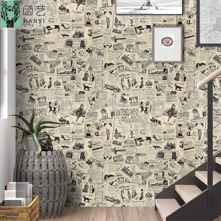 newspaper-wallpaper-dormitory-wallpaper-male-student-bedroom-retro-wallpaper-self-adhesive-retro-bedroom-trend-decoration-wall-sticker