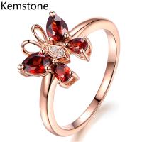 Kemstone แฟชั่นเปิดประเภทแหวน Rose g Old P lated สีแดงคริสตัลผีเสื้อแหวนปรับสำหรับผู้หญิง