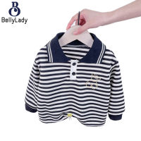 Boys Long Sleeves T-shirt Cute Bear Embroidered Polo Shirt Striped Lapel Tops For 1-5 Years Old Kids【fast】