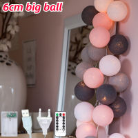 6CM Cotton Ball Fairy String Light Chain Night Lamp Garland LED Christmas Kids Bedroom Wedding Garden Halloween Party Decoration