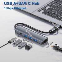 USB ฮับ C,5 In1 USB ฮับ,กิกะบิต1000เมตรอีเทอร์เน็ต Type-C ตัวแปลงแบบหลายพอร์ต,3 3.0 USB สำหรับข้อมูล100W PD USBC ศูนย์กลางสำหรับ Macbook Pro