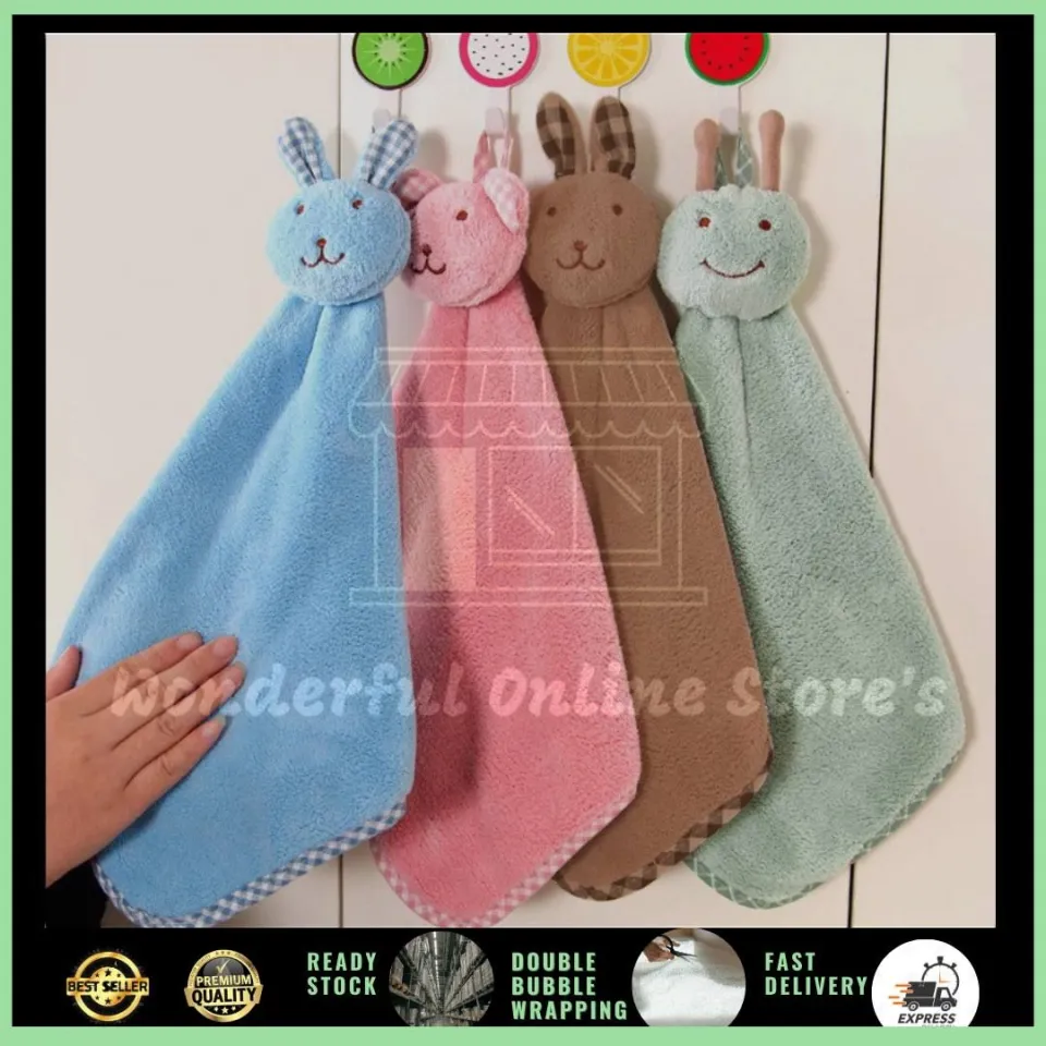 Baby Hand Towel Cartoon Animal Rabbit Plush Kitchen Soft Hanging