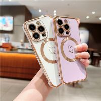 หรูหราสำหรับ Magsafe กรอบเคสโทรศัพท์แม่เหล็กชุบน่ารักสำหรับ IPhone11 12 13 14 Plus เลนส์ฝาครอบป้องกันสำหรับ iPhone 14 Pro Max