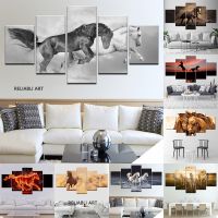 Zhangyanhui2 Running Horse Wall Art-5แผงภาพวาดผ้าใบสำหรับห้องนั่งเล่นและตกแต่งบ้าน5ชิ้น