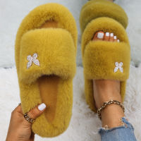 Fur Slides Women Fluffy Slippers Flat Flip Flops Plush Faux Fur Sandals Female Platform Indoor Slippers Fuzzy Soft Winter Shoes