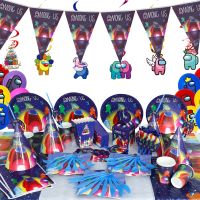 ♙ New Space Game Among Us Theme Party Supplies Disposable Tableware Paper Cup Plate Cake Decor Baby Shower For Kid Birthday Party