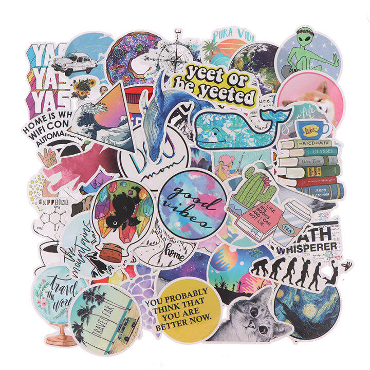 Remai 53Pcs Vsco Cartoon Stickers Waterproof Laptop Skateboard Luggage