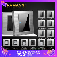 KAMANNI สวิตช์ไฟติดผนังแบบโมเดิร์น,ซ็อกเก็ต10-16amp พร้อมไฟ LED แสดงสถานะกลางคืนแผงกระจก Obsidian สเตนเลสสตีล86แบบ1/2/3/4ช่องรีเซ็ตไฟฟ้า1/2ทางอัตโนมัติ