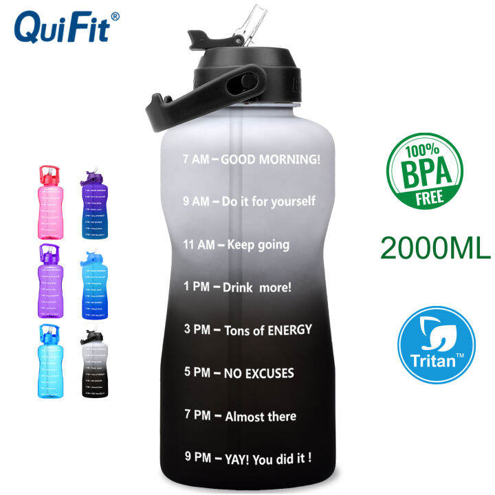 QuiFit Gallon Water Bottle 2L 64OZ with Motivational Time Maker Durable ...