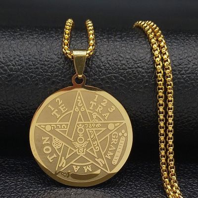 【CW】Witchcraft Pentagram Stainless Steel Chain Necklaces for Men Gold Color Necklaces Tetragrammaton Pendants Jewelry cadenas N1163S