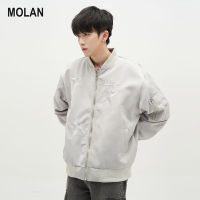 MOLAN เสื้อแจ็คเก็ตแขนยาวดาวแจ็คเก็ตปักลายไฮสตรีทของผู้ชาย,เสื้อโค๊ตคู่รักหลวมโอเวอร์ไซส์อินเทรนด์