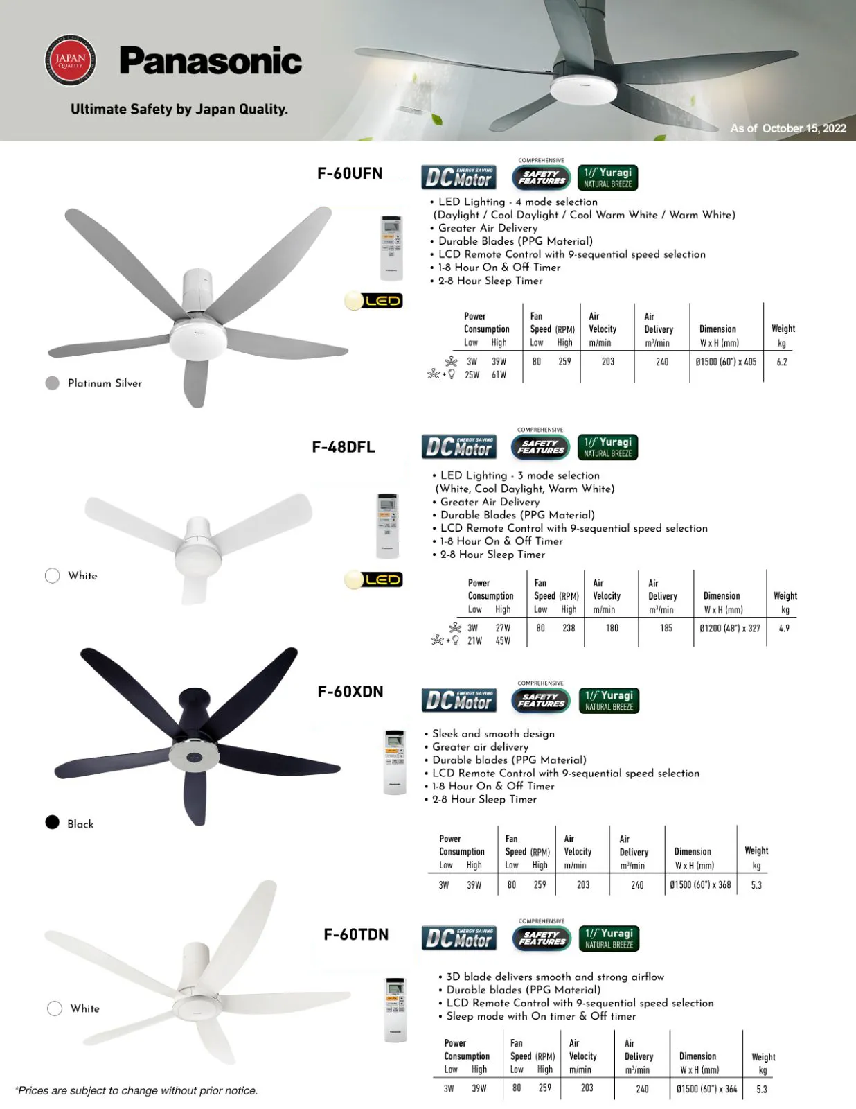 Panasonic Dc Motor Ceiling Fan F 48dfl