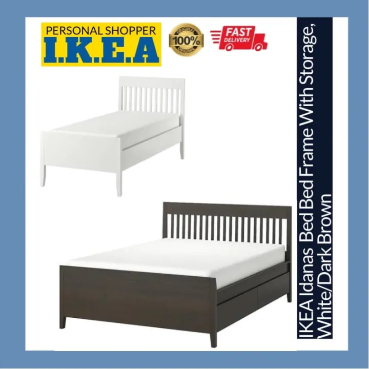 IKEA Idanas Bed Frame With Storage White Dark Brown Lazada