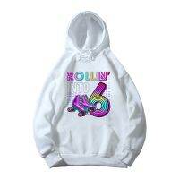 Rollin Into 6-12 Roller Skating Graphic Print Girls White Hoodies Birthday Party Girl Tops Kids Clothes Fashion Sweatshirt