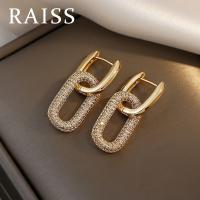 RAISS 18K ชุบทองคำสีกุหลาบ2วิธีใส่ต่างหูสี่เหลี่ยมเครื่องประดับสำหรับผู้หญิง