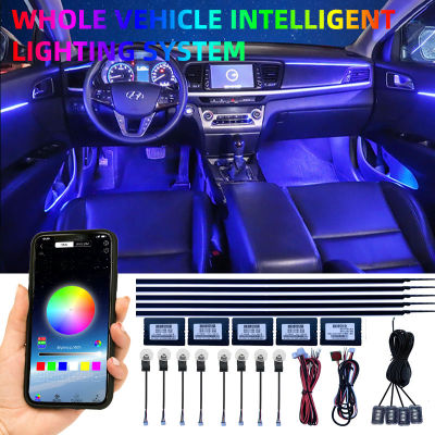 18 In 1 LED Car Ambient Lights Interior LED Acrylic Strip Light RGB 64 Color Light Guide Fiber Optic Decoration Atmosphere Lamp
